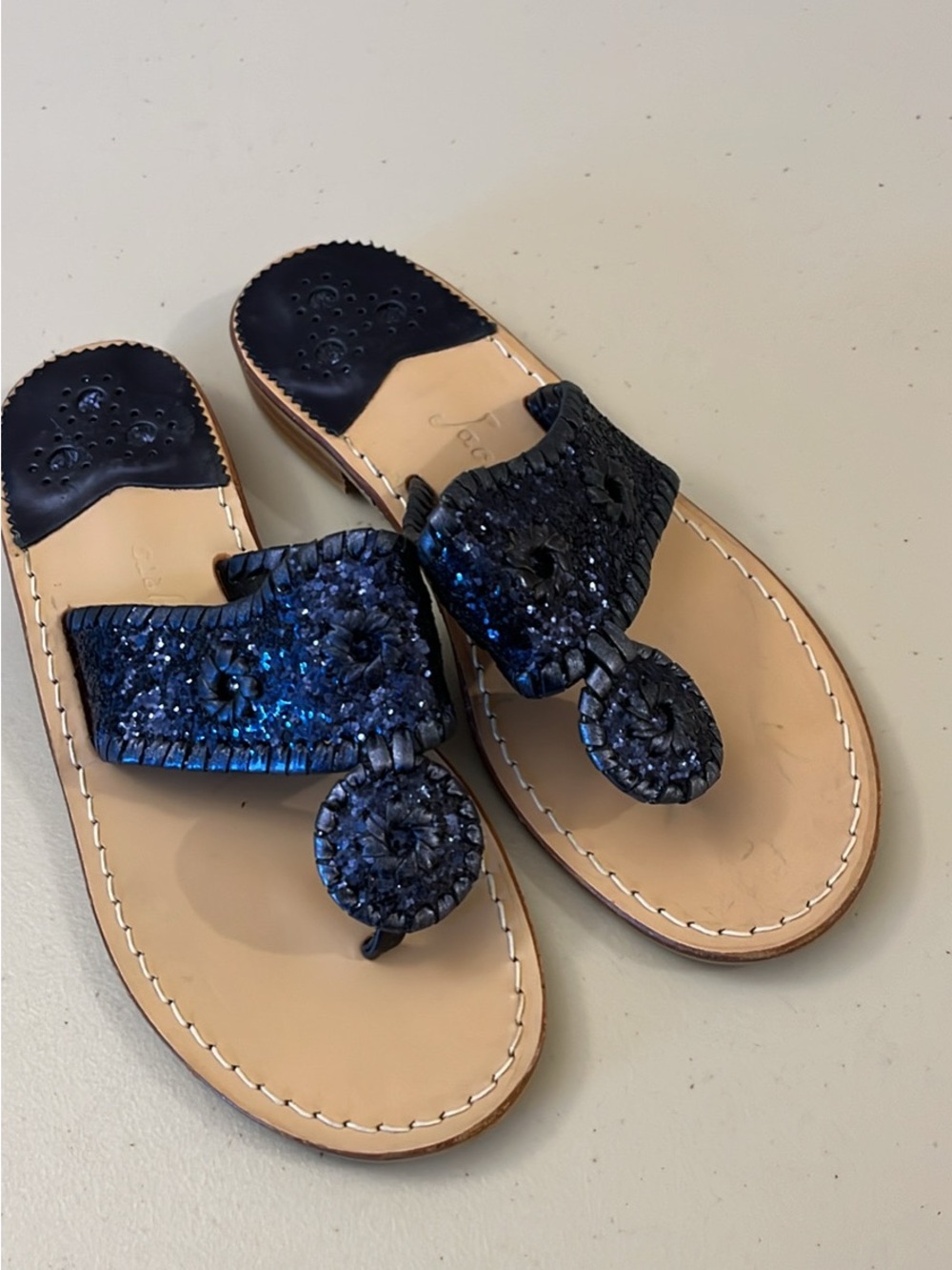 Jack Rogers Jacks Flat Sandals in a navy glitter finish size 6.5 Women’s